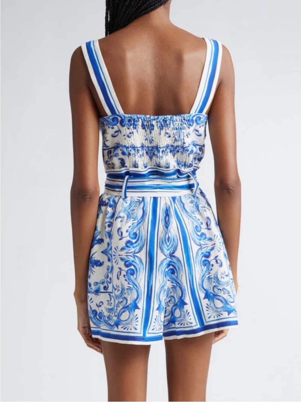 FARM Rio Blue & White Garden Tiles Belted Printed Romper - Picture 4 of 9